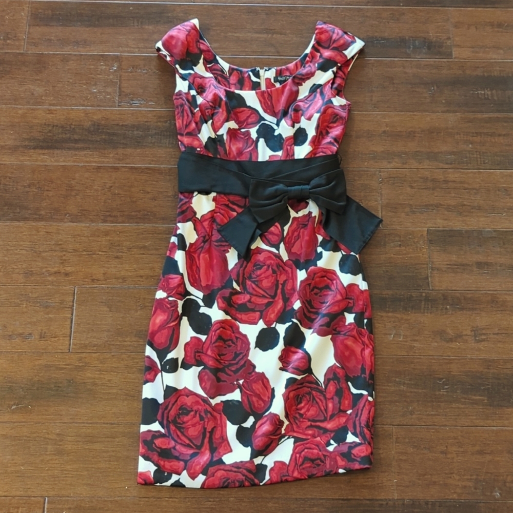 WHBM Red & Black Knee Length Dress